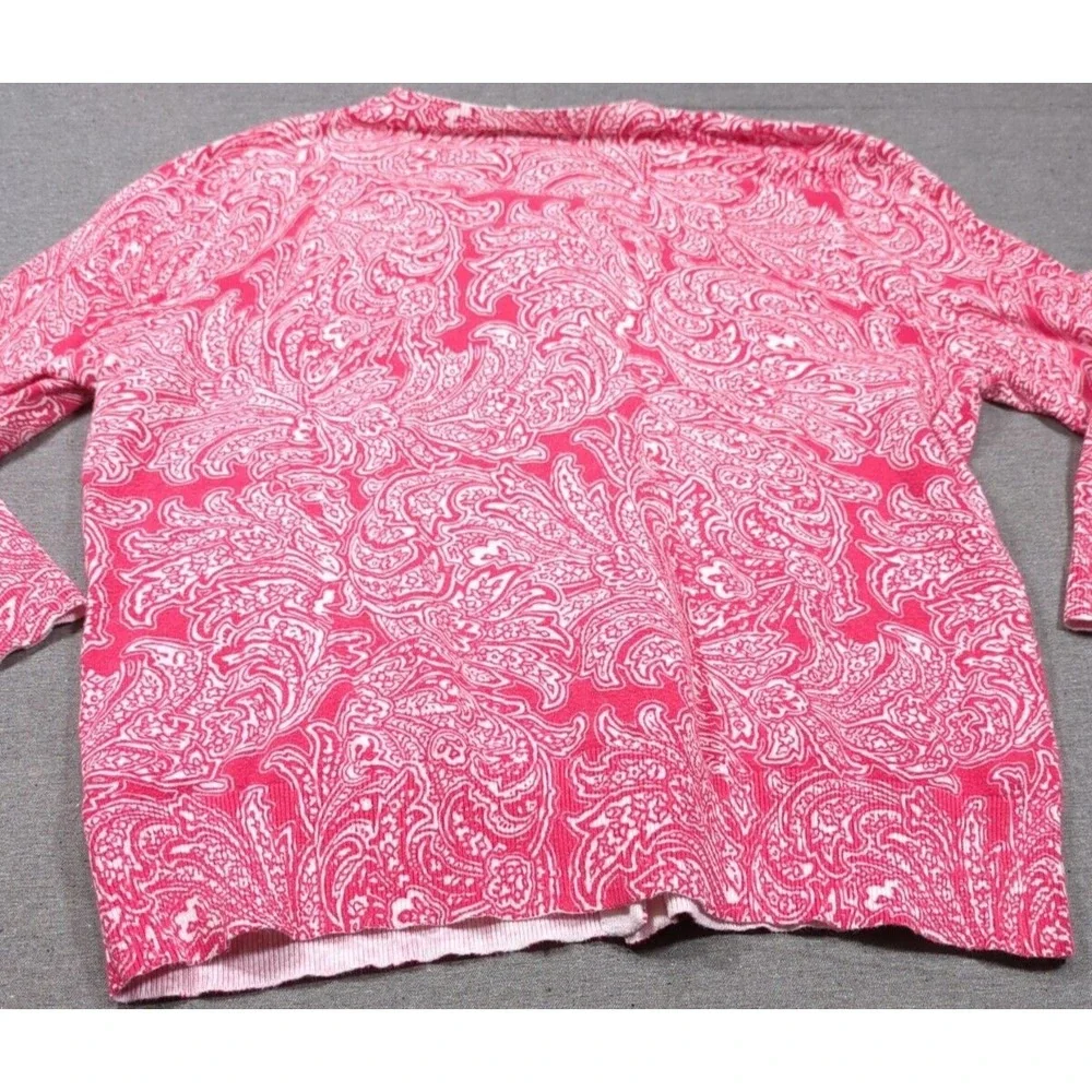 Madison Red Paisley Cardigan 3/4 Sleeve Thin Fine Knit Womens Sz L Sweater Layer